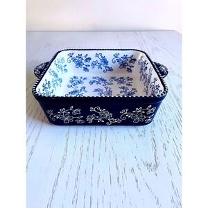 Temp-Tations  by Tara Lace Blue Square Ceramic Casserole Baking Dish 9x9x3
